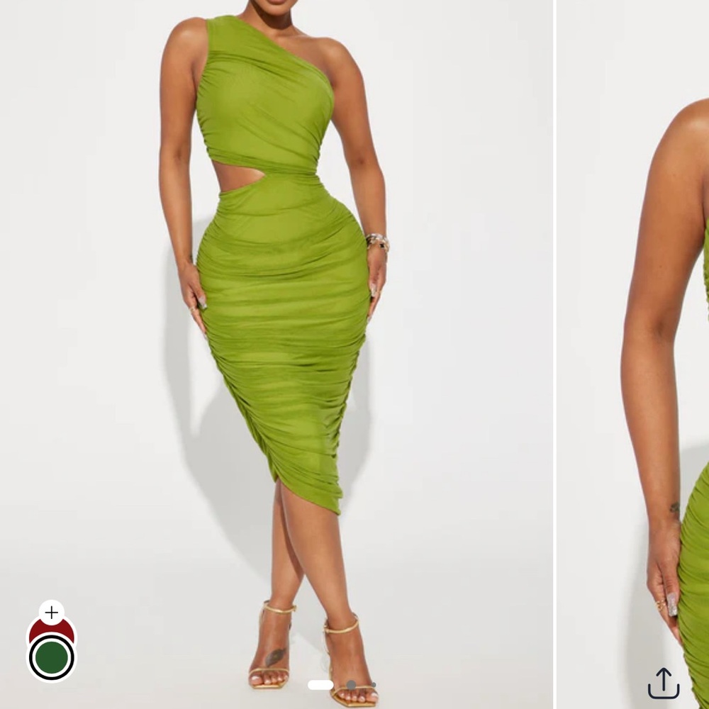 Fashion nova Green Ruched Midi Dress